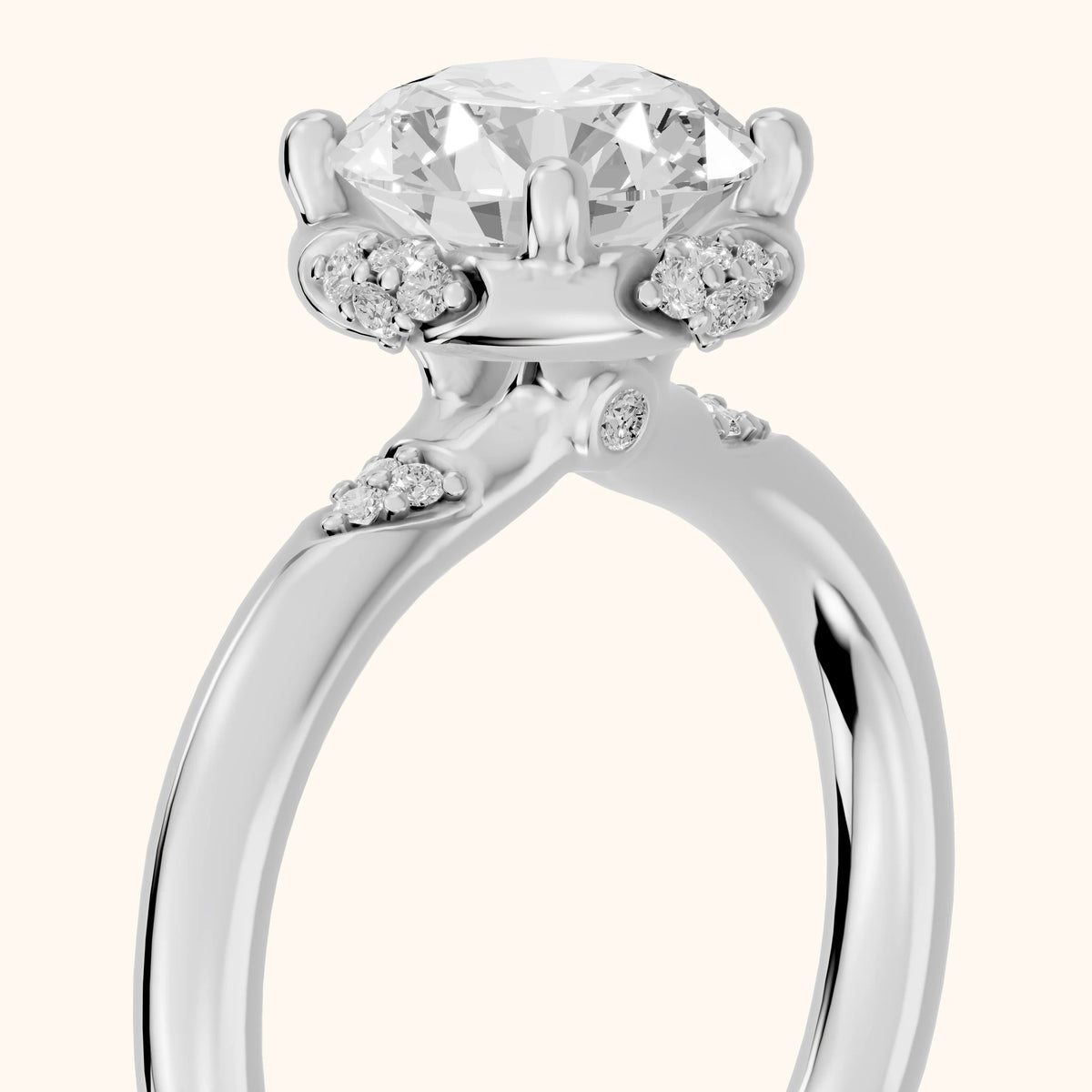 Alba Crown Cluster Round Diamond Engagement Ring in Platinum - slant-view.webp