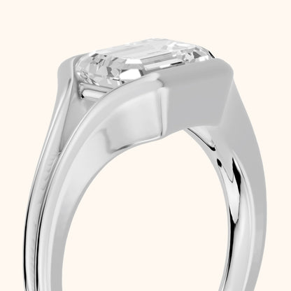 Windsor Half Bezel Solitaire Emerald Diamond Engagement Ring in White Gold - slant-view.webp