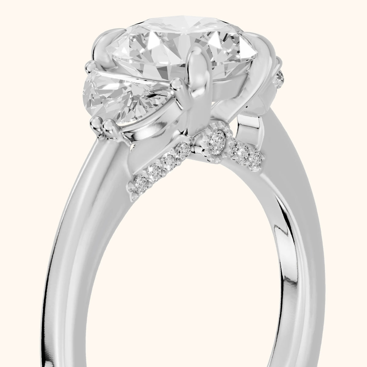 Salida Half-Moon Three-Stone Round Diamond Engagement Ring in Platinum - slant-view.webp