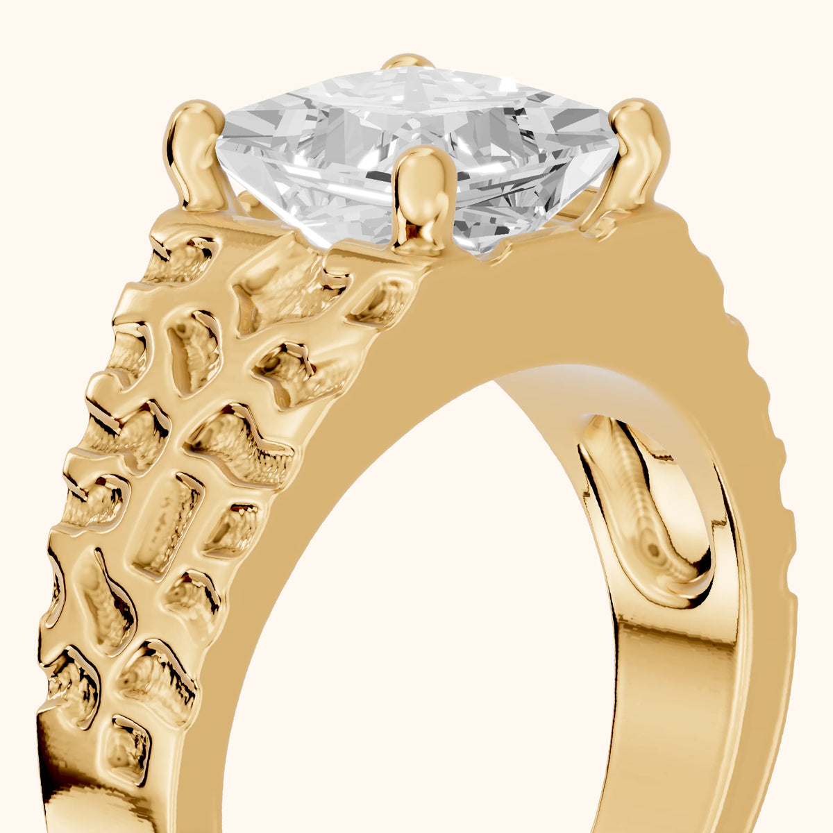 Erie Hammered Solitaire Princess Diamond Engagement Ring in Yellow Gold - slant-view.webp