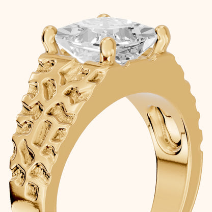 Erie Hammered Solitaire Princess Diamond Engagement Ring in Yellow Gold - slant-view.webp
