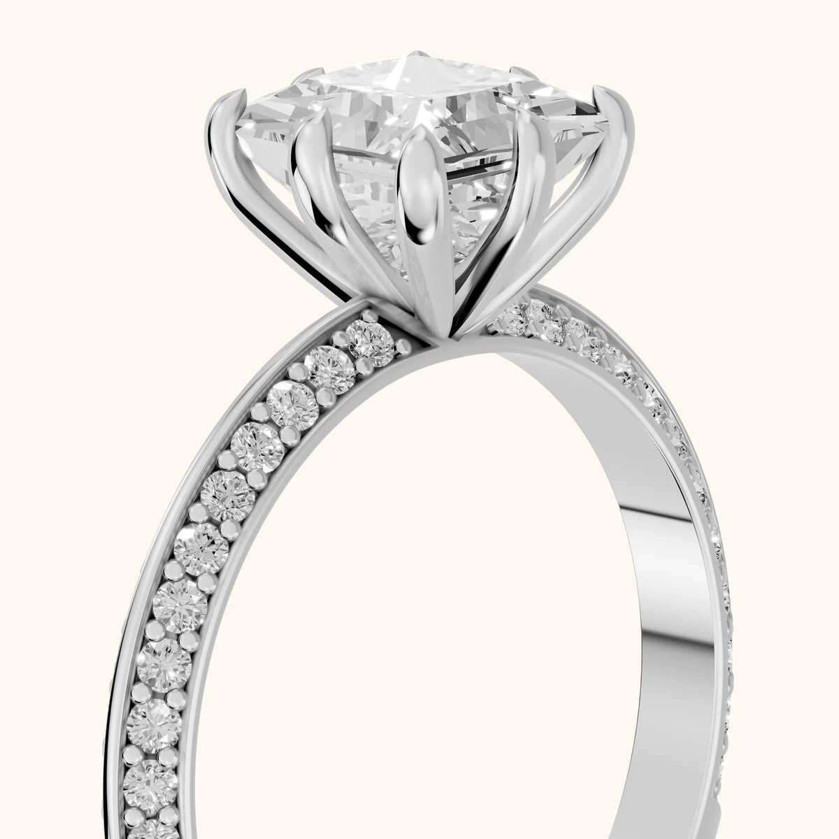 Meredith Knife Edge Pavé Princess Diamond Engagement Ring in Silver - slant-view.webp