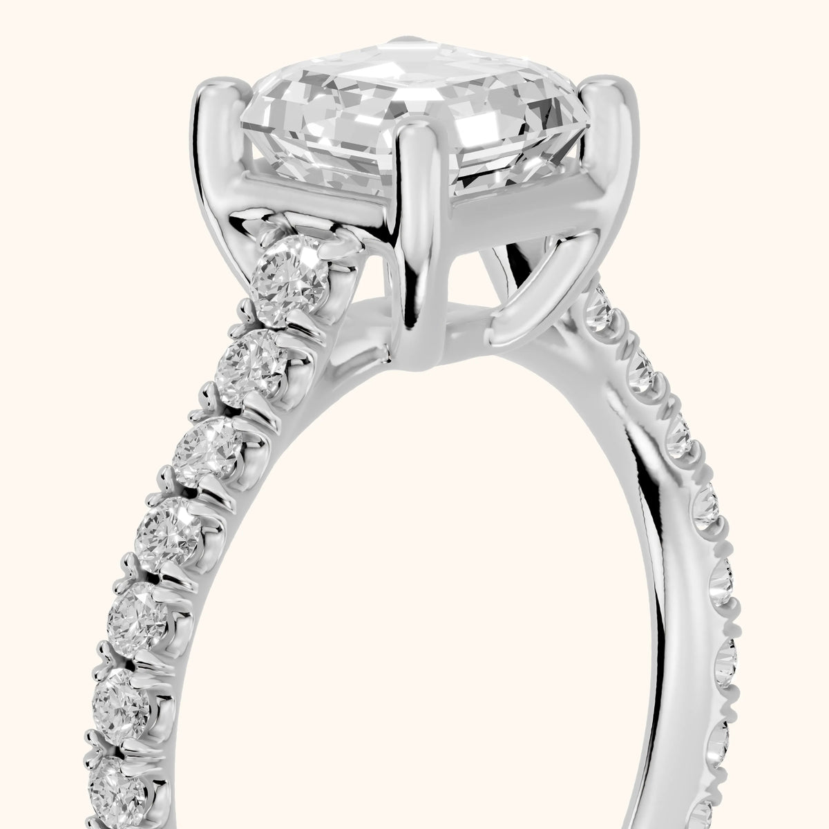 Una Cathedral Pavé Asscher Diamond Engagement Ring in White Gold - slant-view.webp