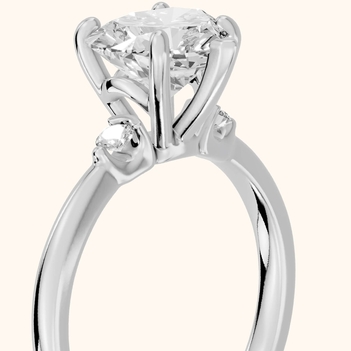Teodora Floating Three-Stone Heart Diamond Engagement Ring in White Gold - slant-view.webp