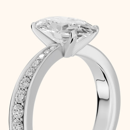 Rhea Sidestone Pavé Oval Diamond Engagement Ring in Platinum - slant-view.webp