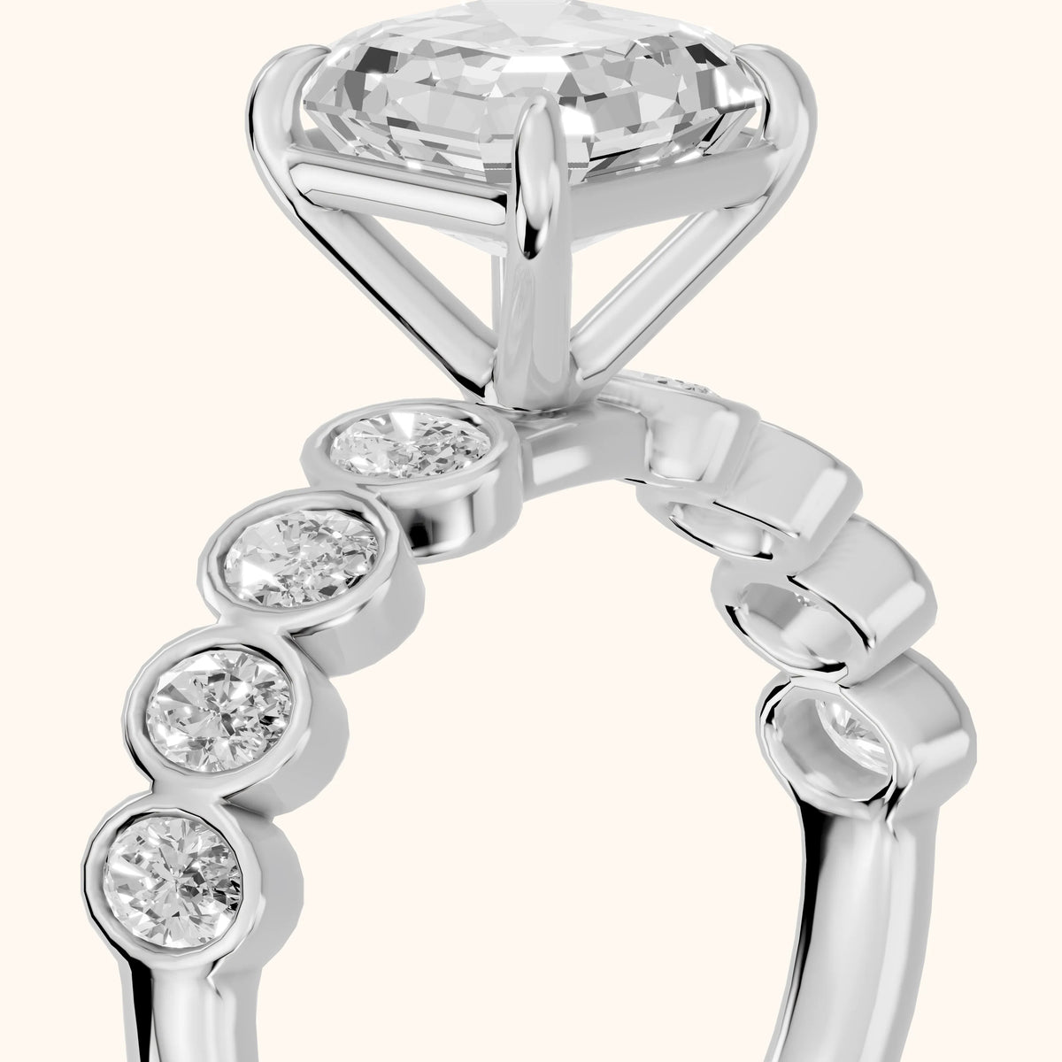 Vittoria Graduated Bezel Asscher Diamond Engagement Ring in Platinum - slant-view.webp