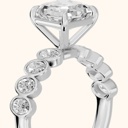 Vittoria Graduated Bezel Asscher Diamond Engagement Ring in Platinum - slant-view.webp