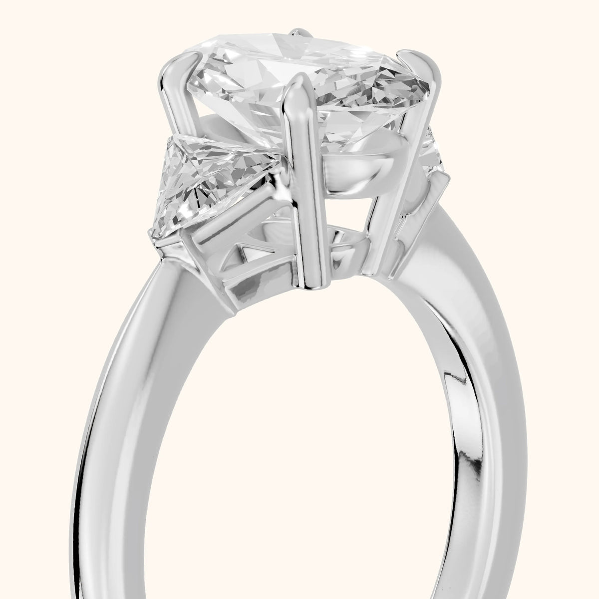 Clemency Three-Stone Cathedral Oval Diamond Engagement Ring in Platinum - slant-view.webp