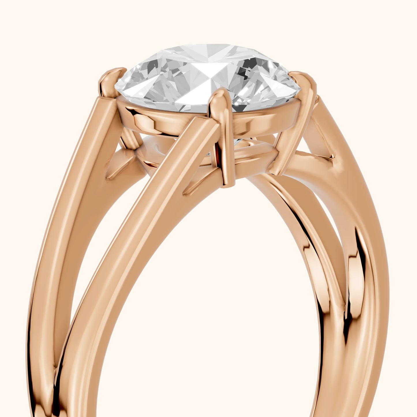 Giselle Solitaire Split Shank Round Diamond Engagement Ring in Rose Gold - slant-view.webp