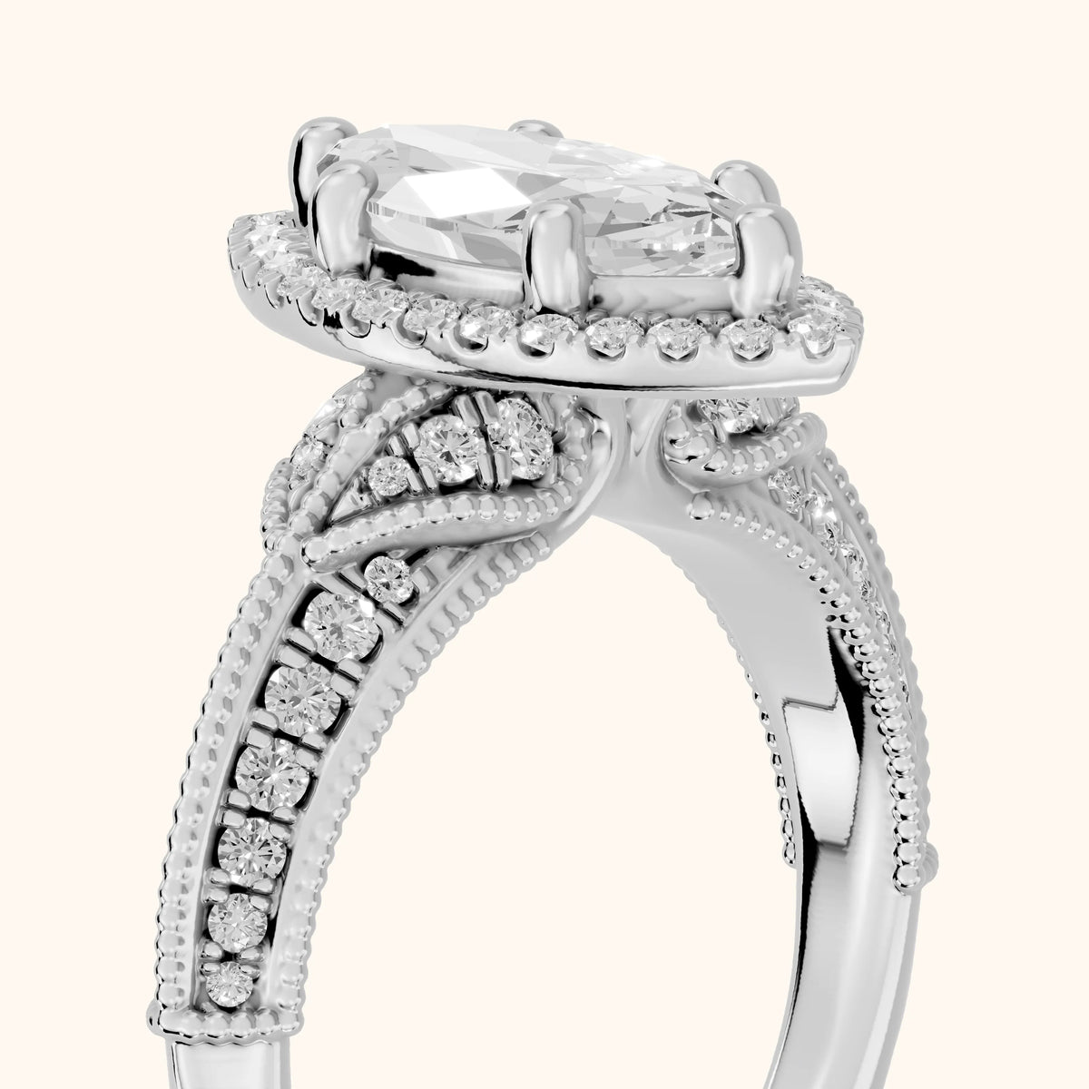 Logan Milgrain Halo Marquise Diamond Engagement Ring in Silver - slant-view.webp