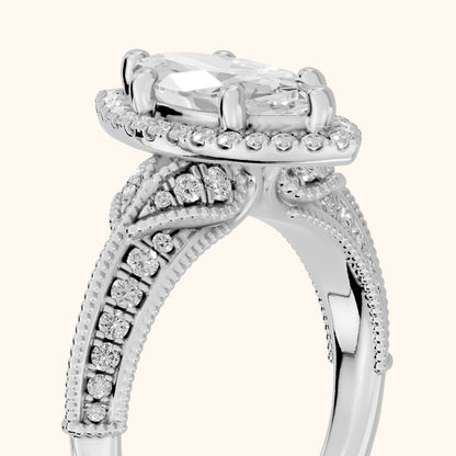 Logan Milgrain Halo Marquise Diamond Engagement Ring in Silver - slant-view.webp