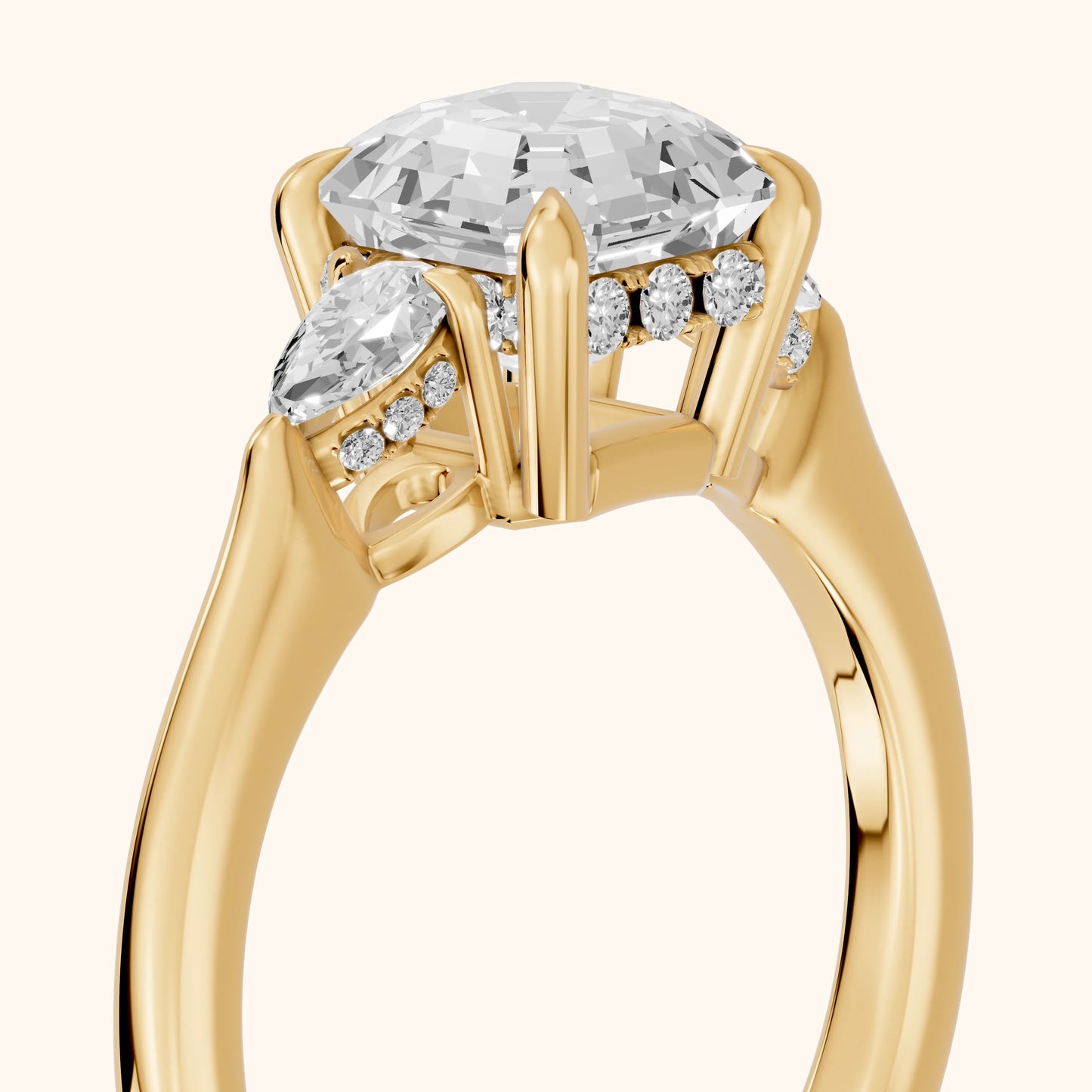 Leila Three-Stone Asscher Diamond Engagement Ring in Yellow Gold - slant-view.webp