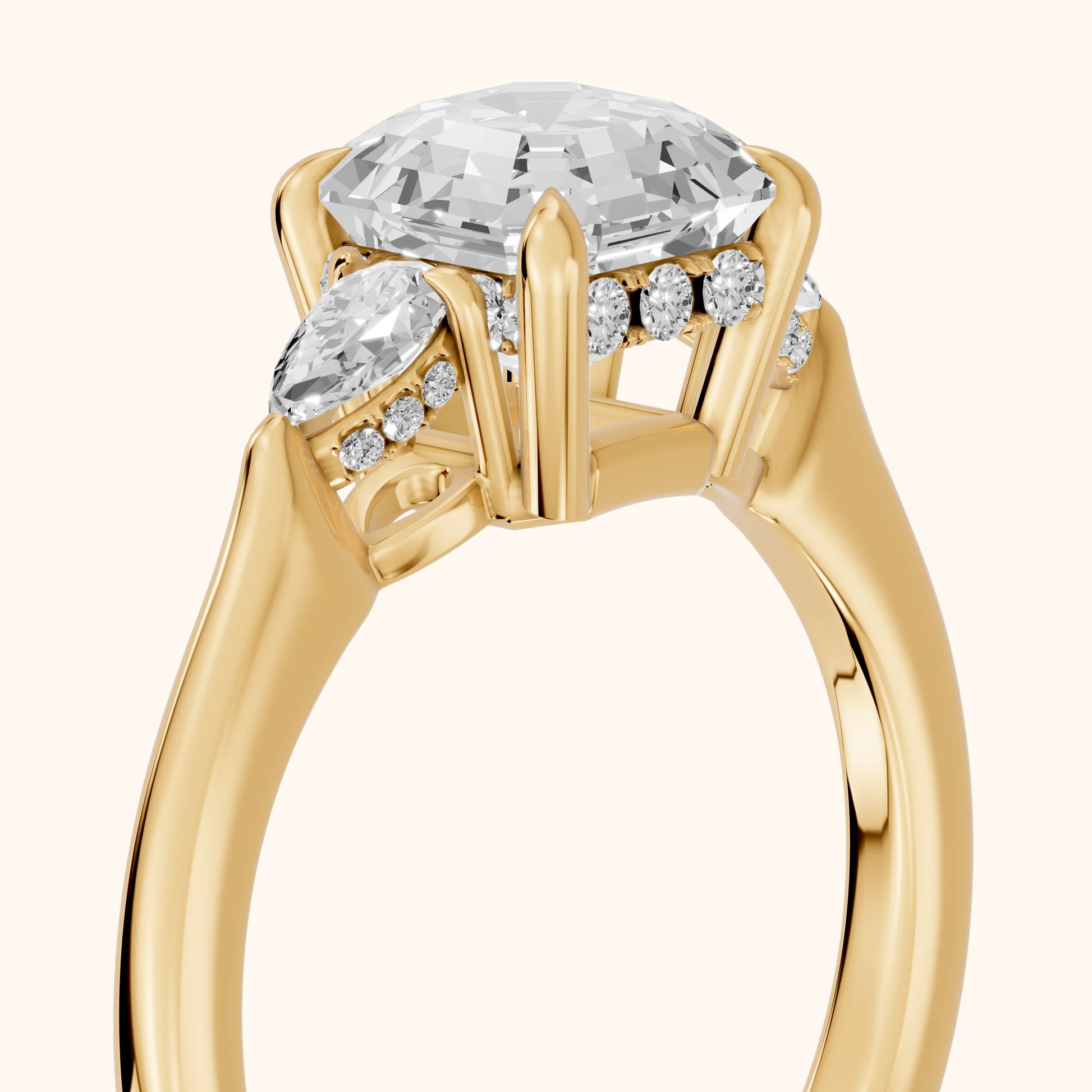 Leila Three-Stone Asscher Diamond Engagement Ring in Yellow Gold - slant-view.webp