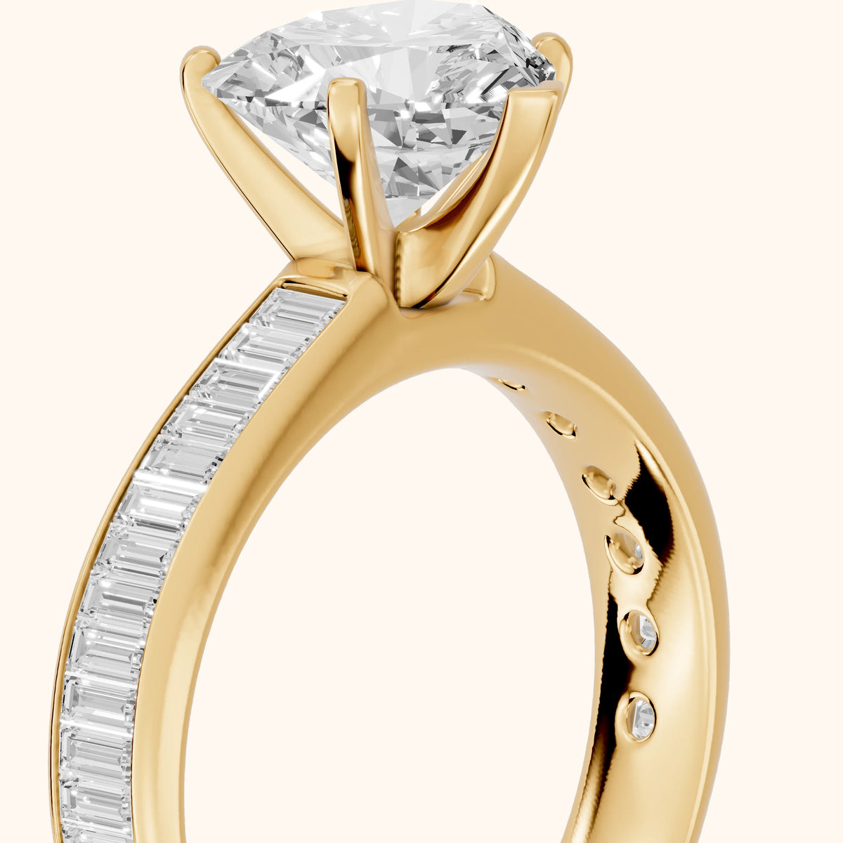 Medina Baguette Channel Set Heart Diamond Engagement Ring in Yellow Gold - slant-view.webp