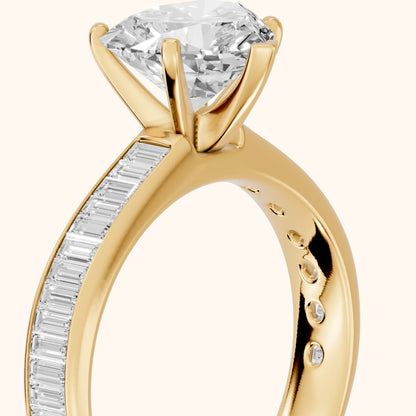 Medina Baguette Channel Set Heart Diamond Engagement Ring in Yellow Gold - slant-view.webp