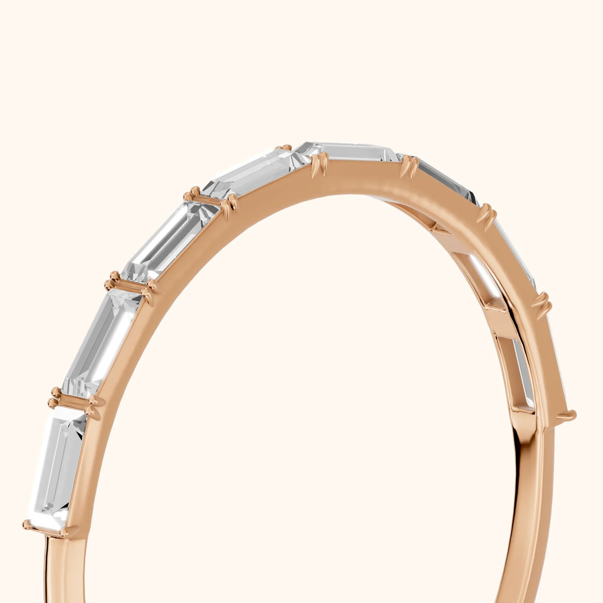 Gaia Bar Set Baguette Diamond Half Eternity Band in Rose Gold - slant-view