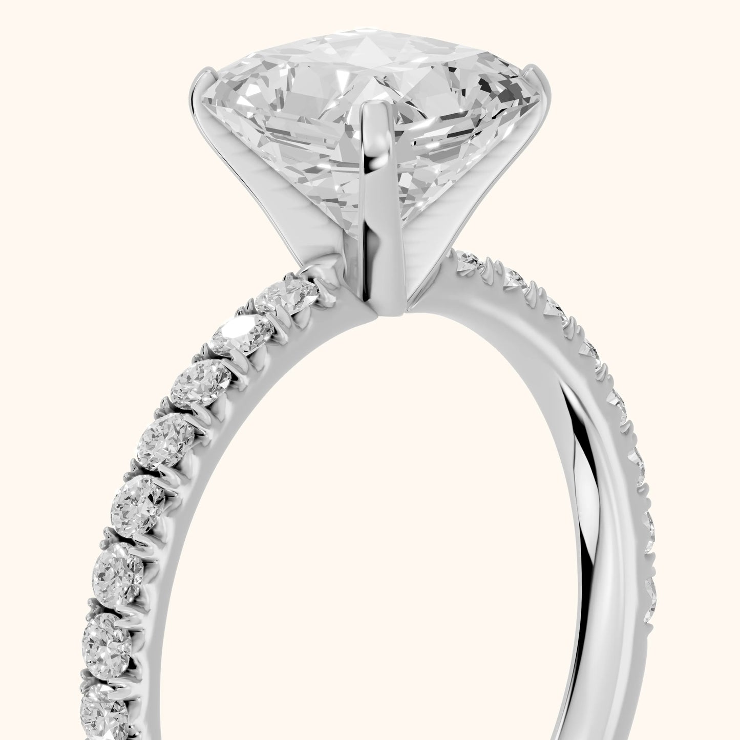 Juna French Pavé Solitaire Radiant Diamond Engagement Ring in White Gold - slant-view.webp