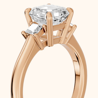 Brenna Three-Stone Asscher Diamond Engagement Ring in Rose Gold - slant-view.webp