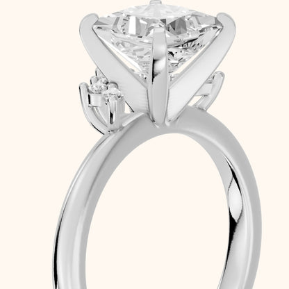 Fiorella Leaf Cluster Princess Diamond Engagement Ring in Platinum - slant-view.webp