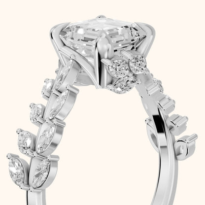 Beulah Leaf Garland Asscher Diamond Engagement Ring in Silver - slant-view.webp