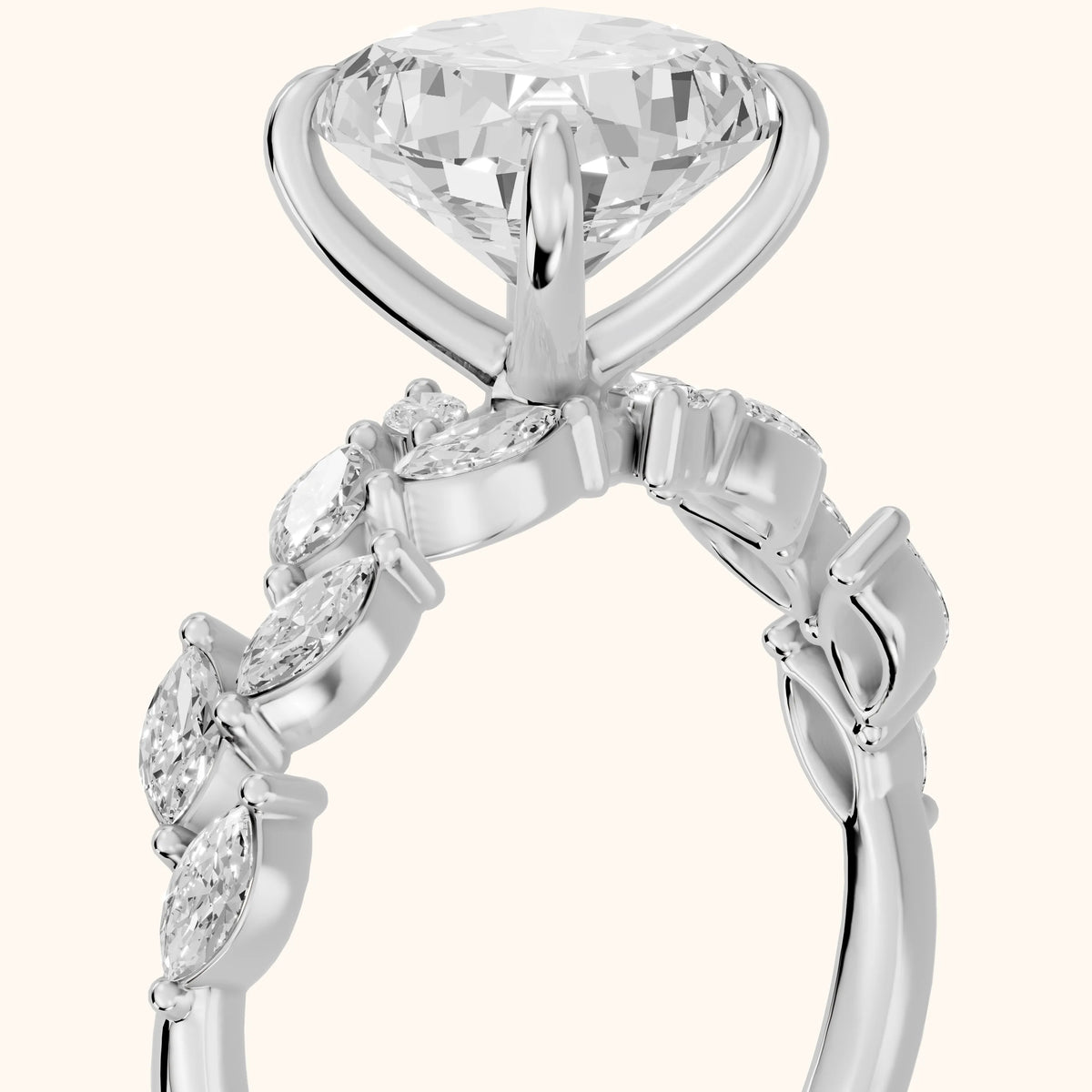 Mirella Laurel Cushion Diamond Engagement Ring in Platinum - slant-view.webp