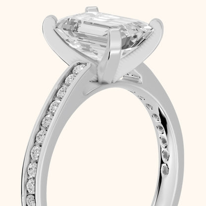 Tessa Solitaire Channel Set Emerald Diamond Engagement Ring in Silver - slant-view.webp