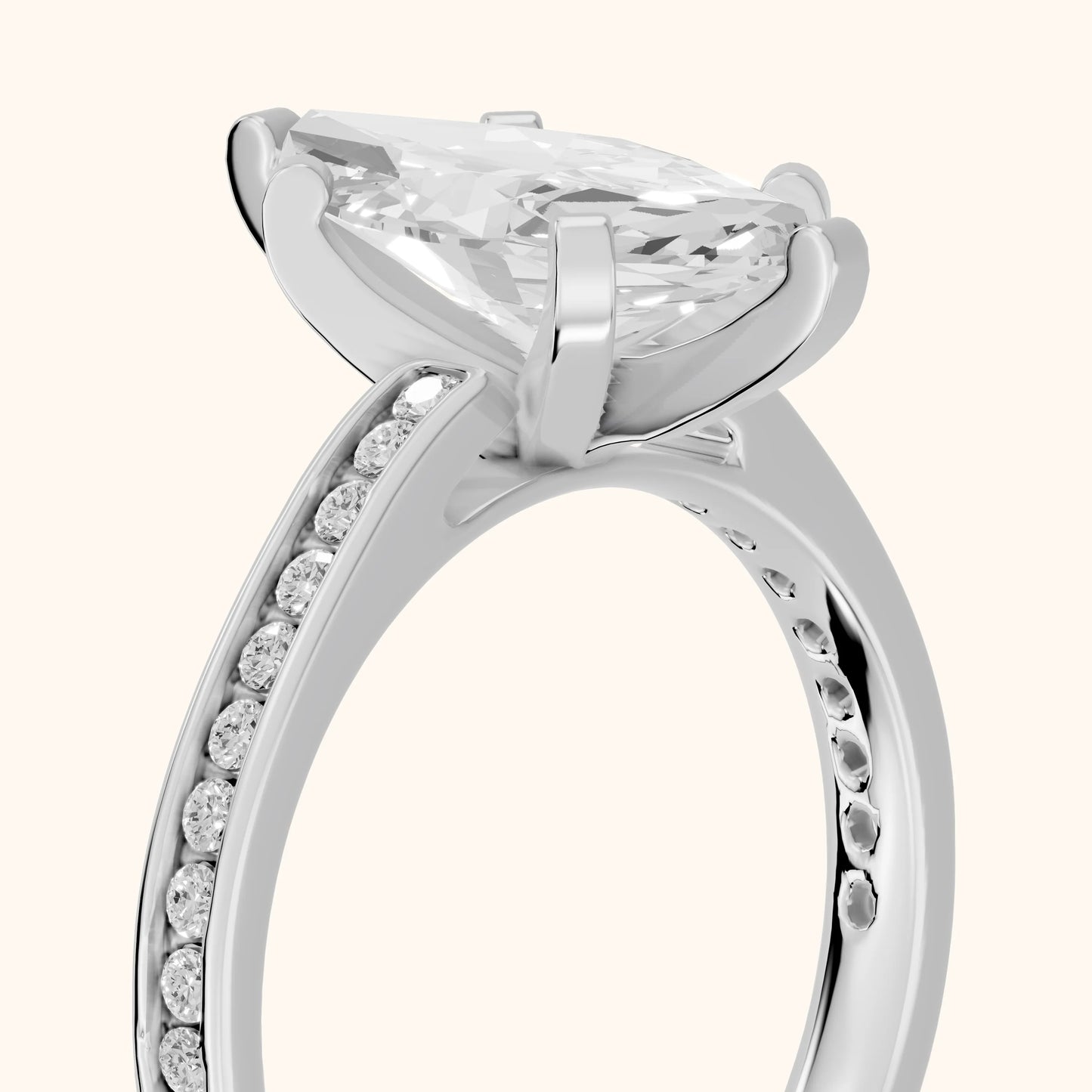 Tessa Solitaire Channel Set Marquise Diamond Engagement Ring in White Gold - slant-view.webp