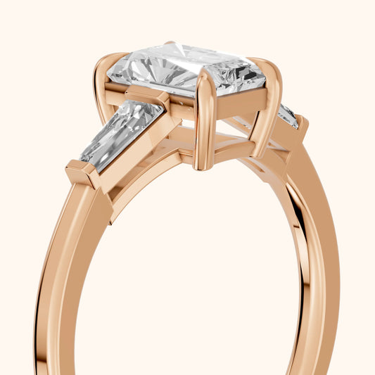 Winnie Three-Stone Radiant Diamond Engagement Ring in Rose Gold - slant-view.webp