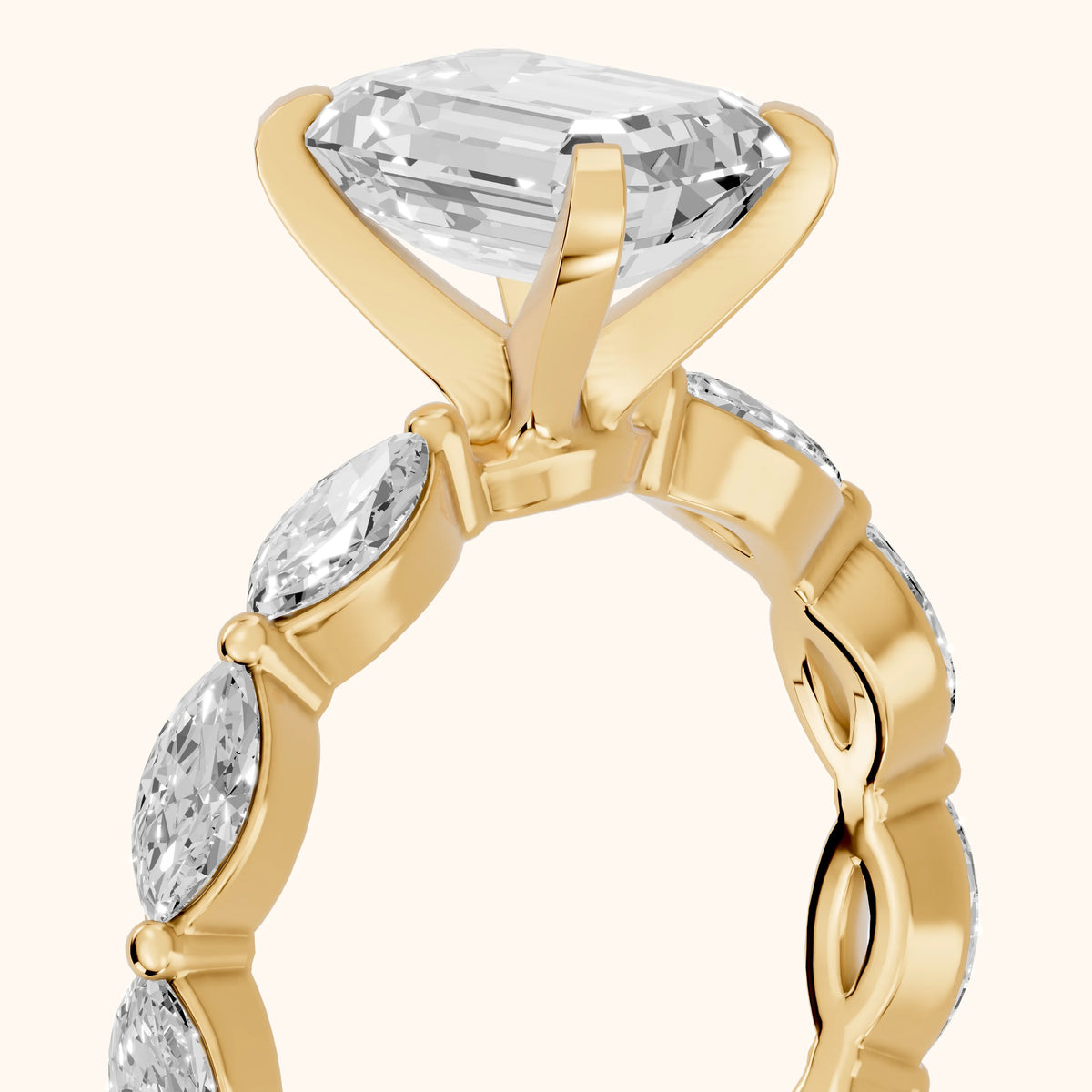 Lina Marquise-Side Bezel Emerald Diamond Engagement Ring in Yellow Gold - slant-view.webp