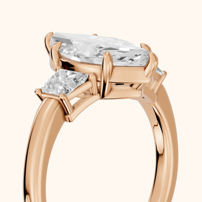 Selena Three-Stone Basket Marquise Diamond Ring in Rose Gold - slant-view.webp