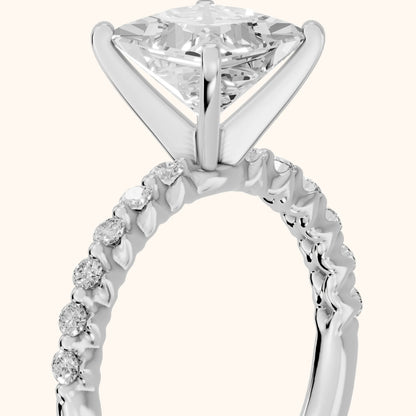 Lilia Beaded Pavé Princess Diamond Engagement Ring in Platinum - slant-view.webp