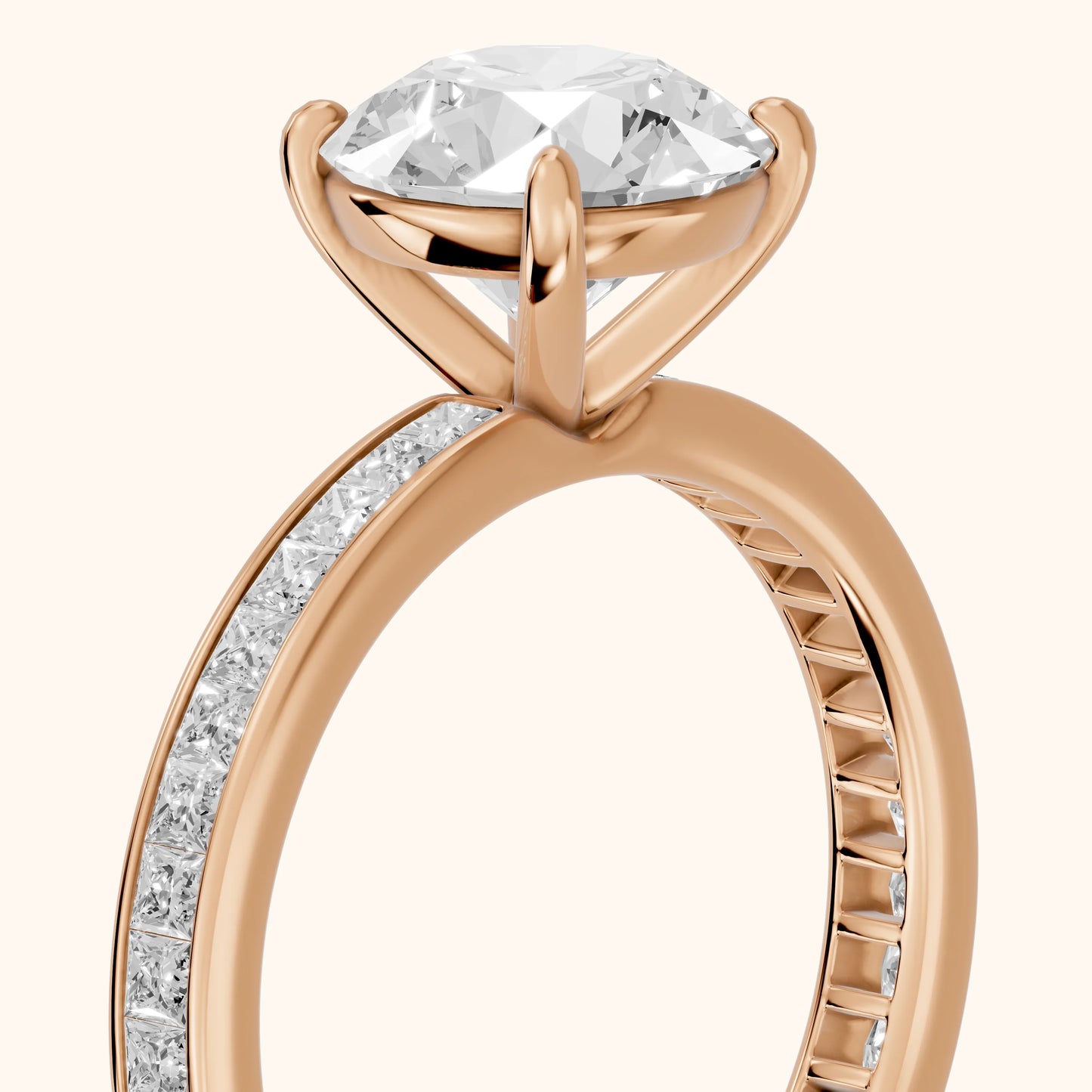 Brielle Channel Set Solitaire Round Diamond Ring in Rose Gold - slant-view.webp