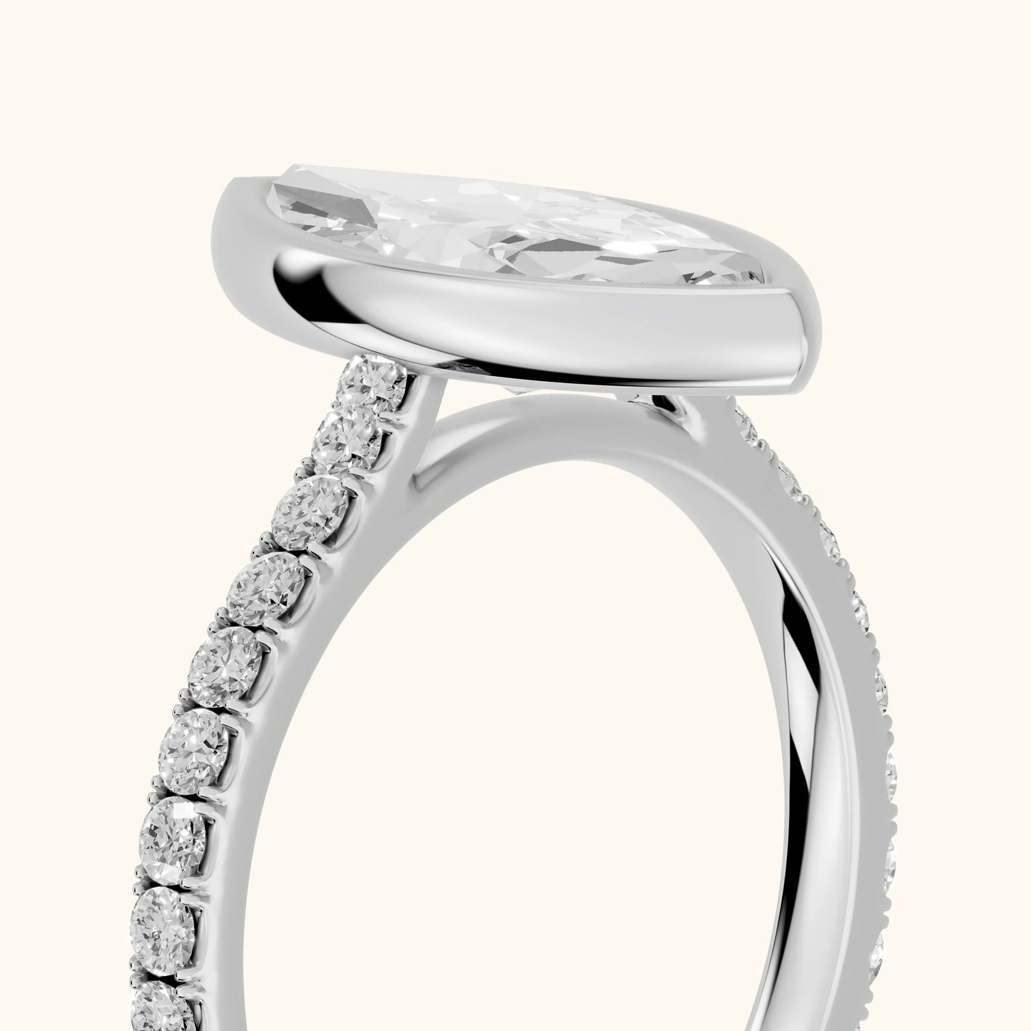 Cora Bezel Pavé Marquise Diamond Ring in Platinum - slant-view.webp