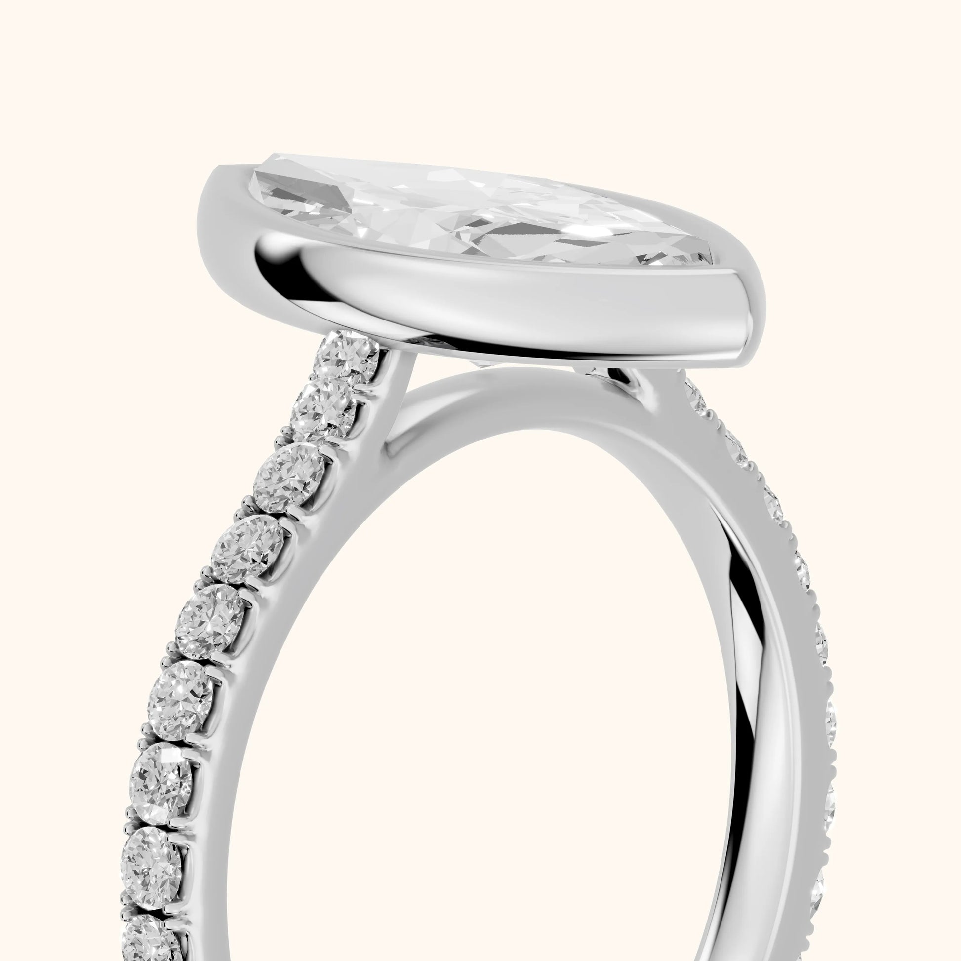 Cora Bezel Pavé Marquise Diamond Ring in Platinum - slant-view.webp