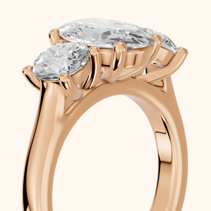 Callie Three-Stone Trellis Oval Diamond Engagement Ring in Rose Gold - slant-view.webp