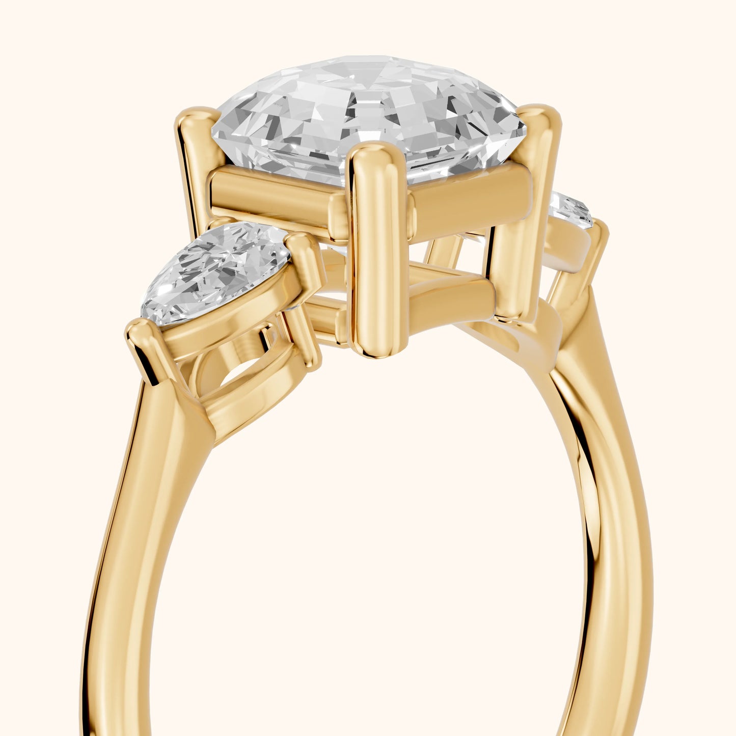 Faye Three-Stone Trellis Asscher Diamond Ring in Yellow Gold - slant-view.webp