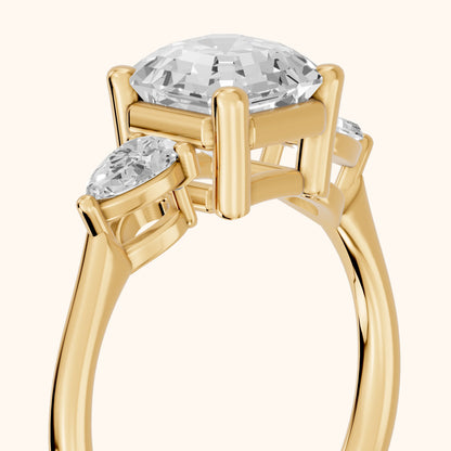 Faye Three-Stone Trellis Asscher Diamond Ring in Yellow Gold - slant-view.webp