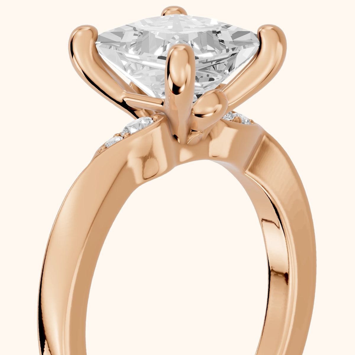 Annabelle Leaf Pavé Princess Diamond Engagement Ring in Rose Gold - slant-view.webp