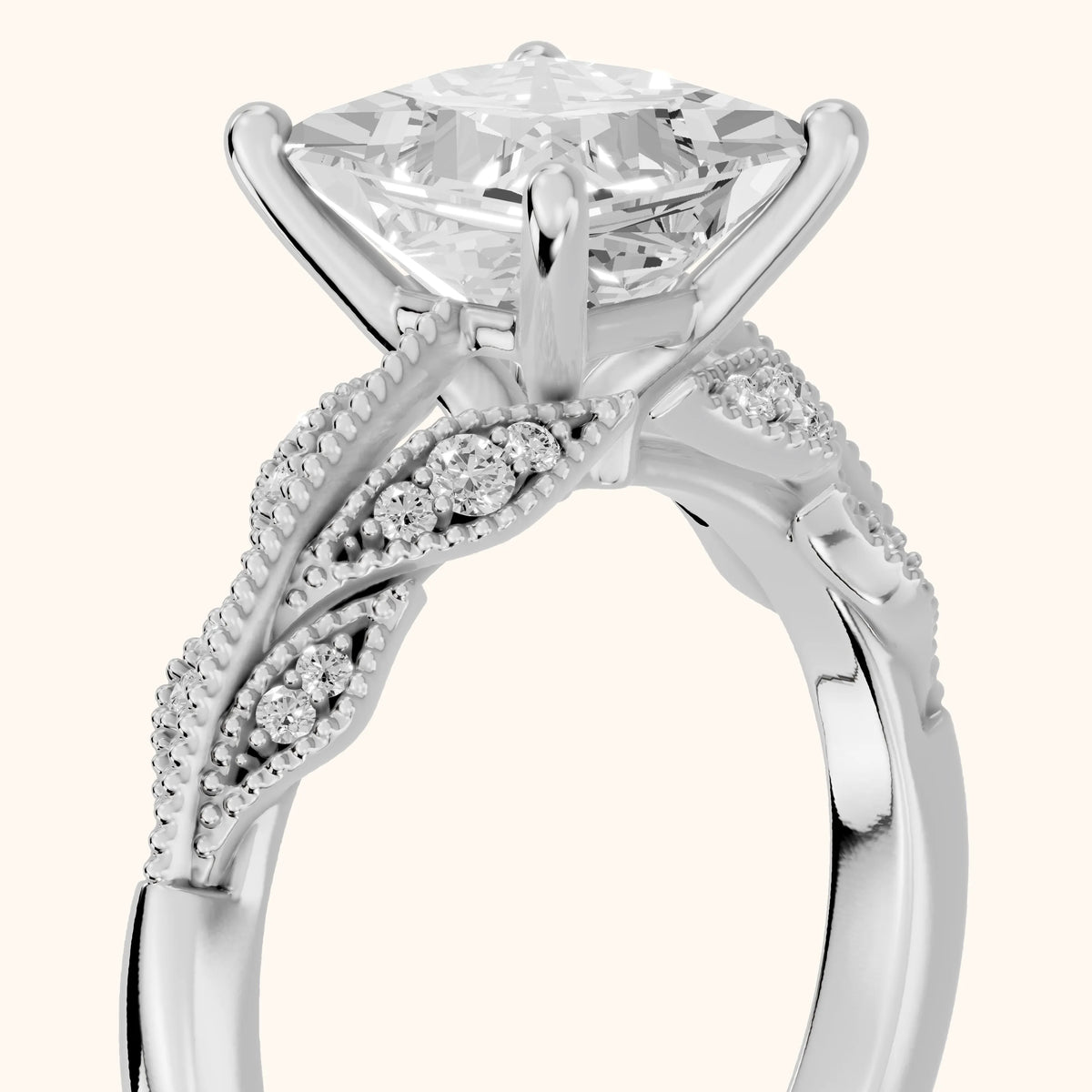 Maja Vintage Floral Princess Diamond Engagement Ring in Silver - slant-view.webp