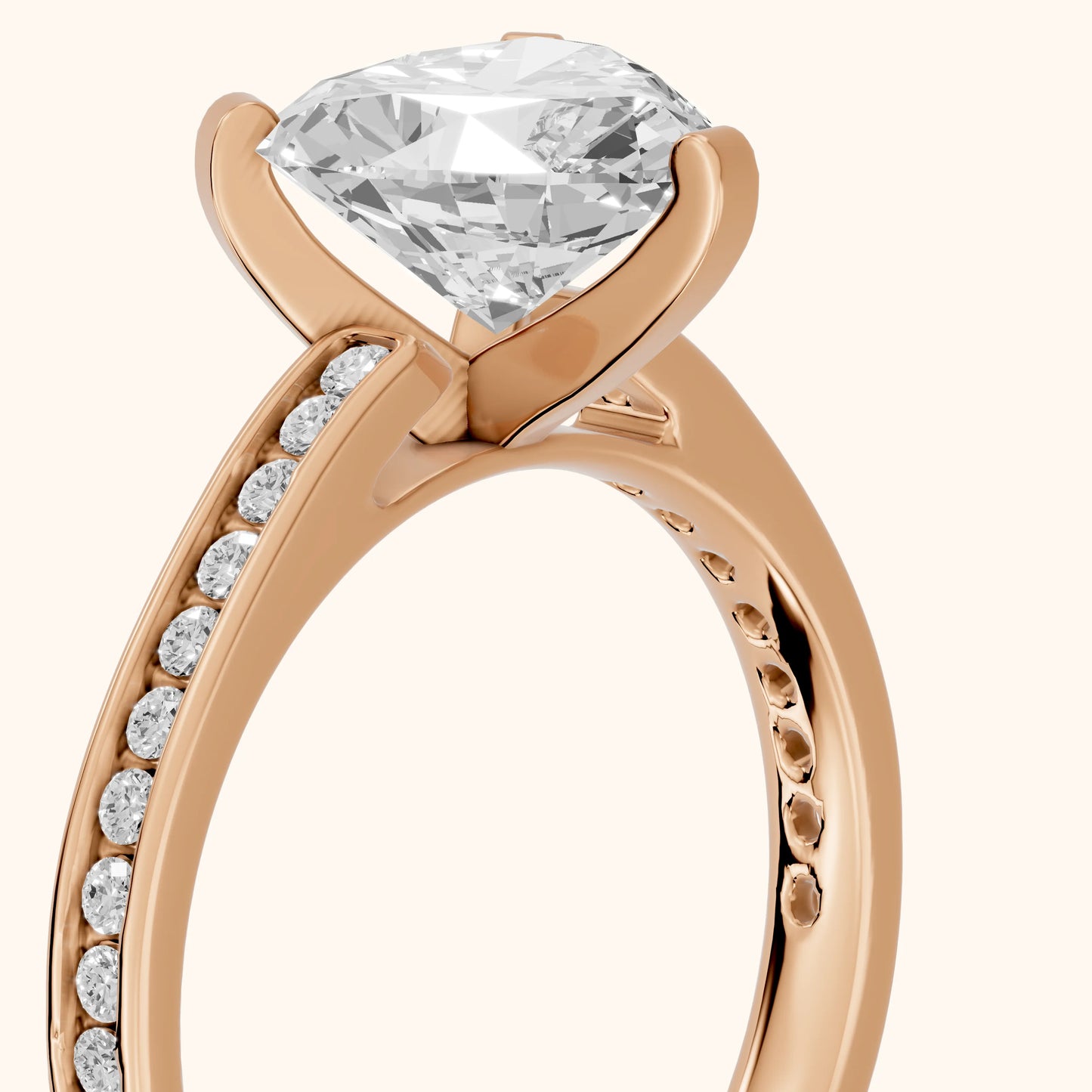 Tessa Solitaire Channel Set Heart Diamond Engagement Ring in Rose Gold - slant-view.webp