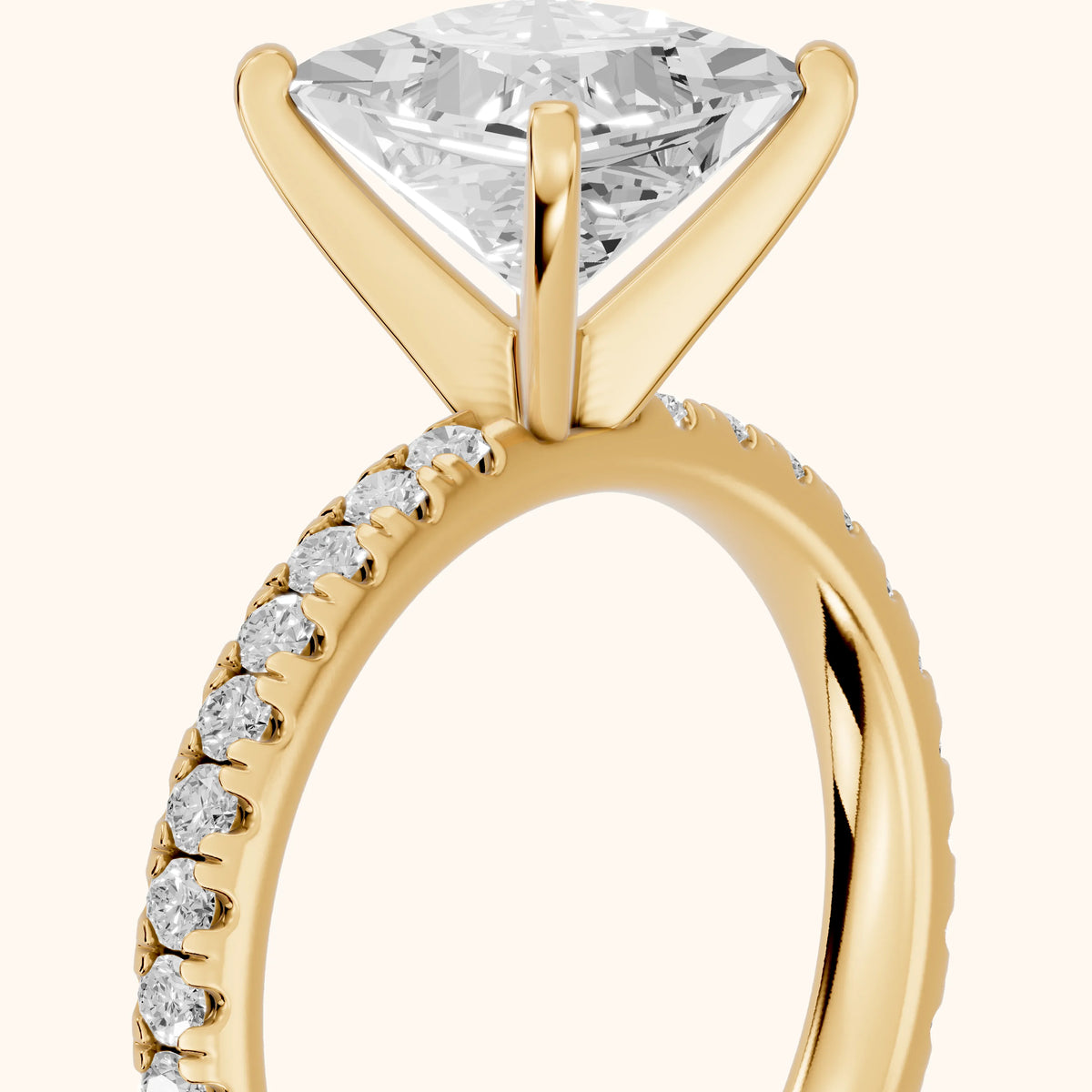 Raquel Scalloped Pavé Princess Diamond Engagement Ring in Yellow Gold - slant-view.webp