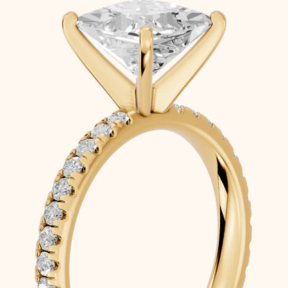 Raquel Scalloped Pavé Princess Diamond Engagement Ring in Yellow Gold - slant-view.webp