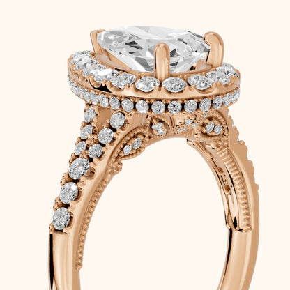 Kenner Halo Split Shank Pear Diamond Engagement Ring in Rose Gold - slant-view.webp