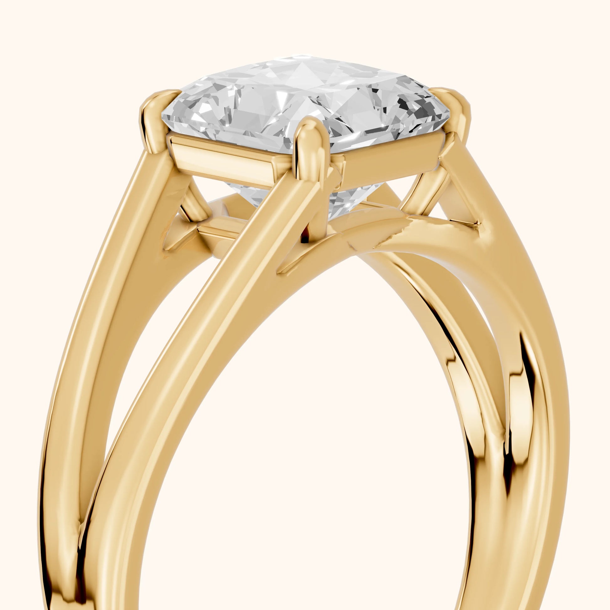Giselle Solitaire Split Shank Radiant Diamond Engagement Ring in Yellow Gold - slant-view.webp