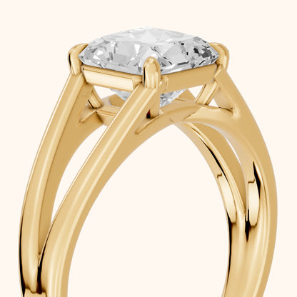 Giselle Solitaire Split Shank Radiant Diamond Engagement Ring in Yellow Gold - slant-view.webp