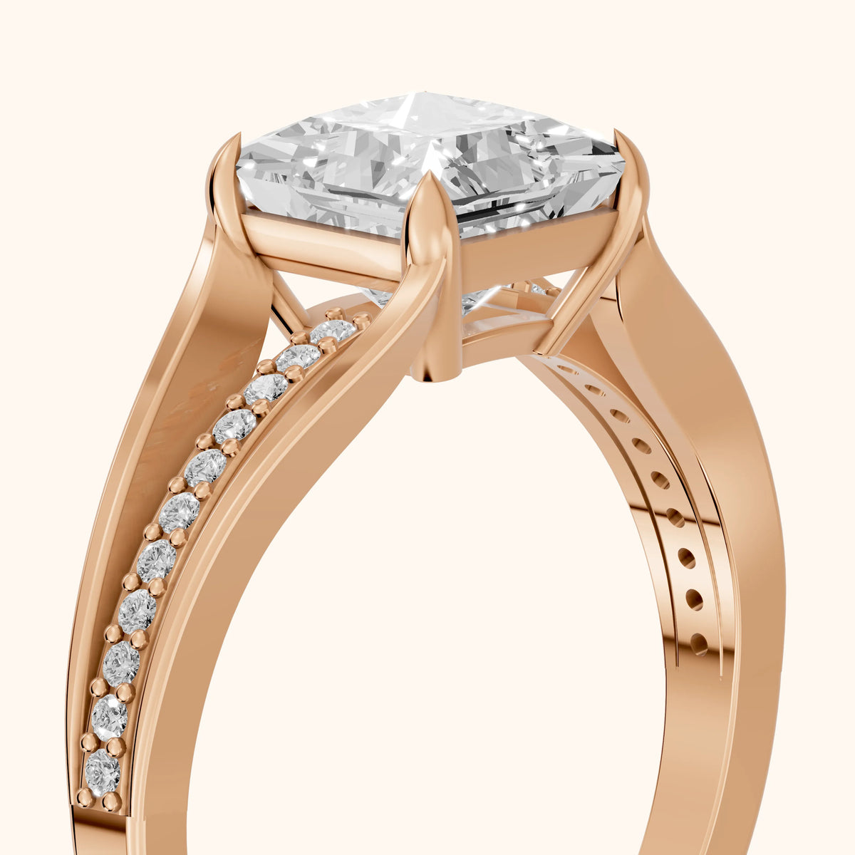 Lucinda Split Shank Princess Diamond Engagement Ring in Rose Gold - slant-view.webp