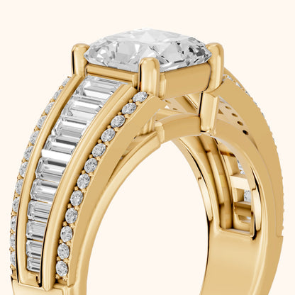 Halle Channel Set Baguette Accent Radiant Diamond Engagement Ring in Yellow Gold - slant-view.webp