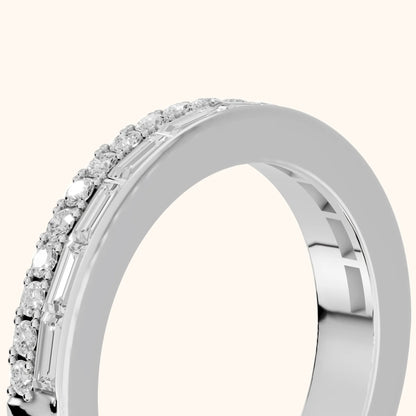 Sidonie Channel Set Round & Baguette Diamond Anniversary Ring in Silver - slant-view