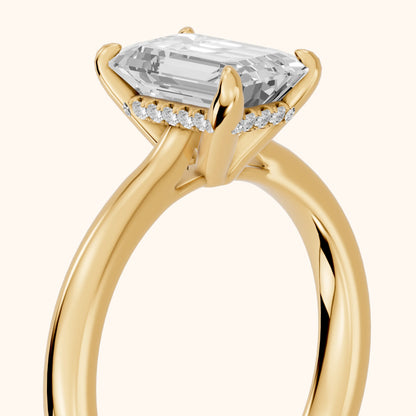 Mena Hidden Halo Emerald Diamond Engagement Ring in Yellow Gold - slant-view.webp