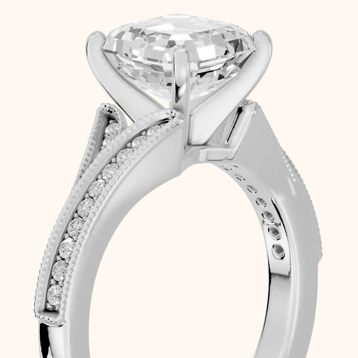 Nara Milgrain Split Shank Asscher Diamond Engagement Ring in White Gold - slant-view.webp